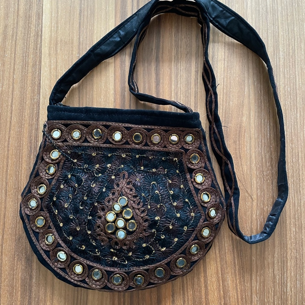 Mirror Embroidered Black and Brown Women's Bag